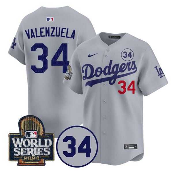 Men's Los Angeles Dodgers #34 Toro Valenzuela Gray 2024 World Series With No. 34 Patch Limited Stitched Baseball Jersey,We sell and wholesale Men's Los Angeles Dodgers #34 Toro Valenzuela Gray 2024 World Series With No. 34 Patch Limited Stitched Baseball Jersey on line form chian!